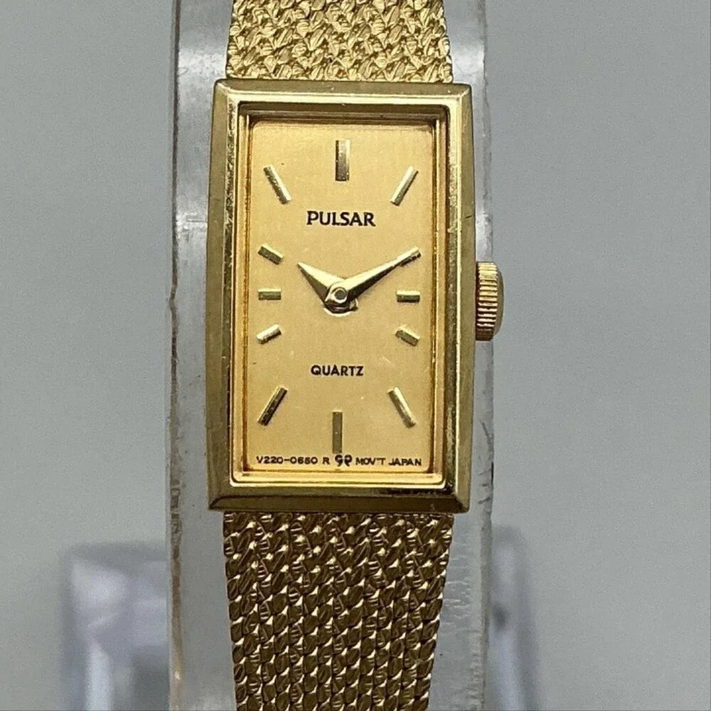 Vintage Pulsar Womens Watch 12mm Gold Tone Bracelet V220-5560 New Battery 6.75
